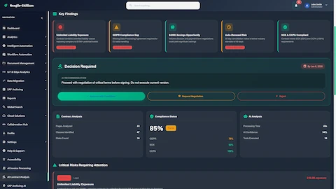 Illustrative preview (sample data, not verified outcomes): Executive Summary & Decision - Key findings with actionable recommendations, compliance status, and approval workflow options